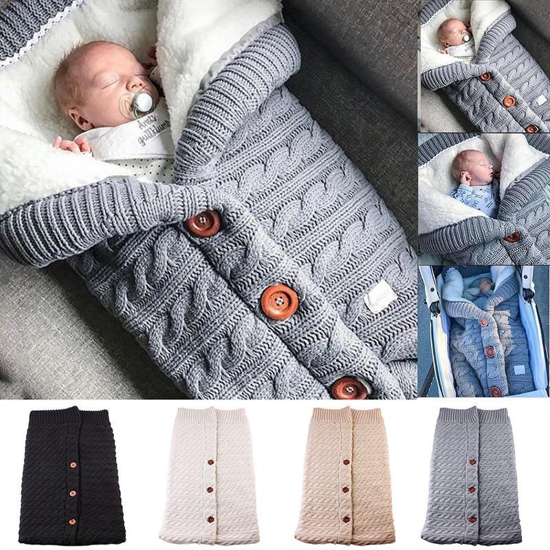 Handmade Wool Warm Baby Blanket Soft Baby Sleeping Bag Cotton Knitting Envelope Newborn Swadding Wrap Stroller blankets Gift for Shower