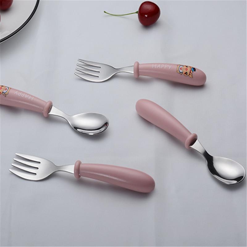 Baby Gadgets Tableware Set Children Utensil Stainless Steel Toddler Dinnerware Cutlery Cartoon Infant Food Feeding Spoon and Fork