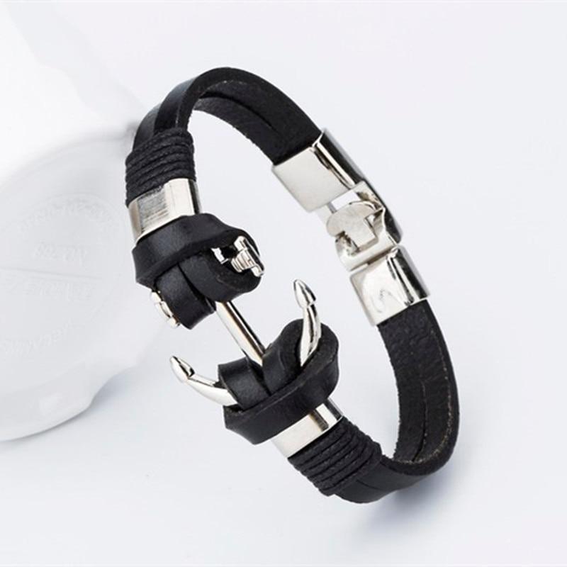 Endless August New Pirate Style Alloy Stainless Steel Anchor Bracelet For Men Genuine Cow Leather Bracelet Jewelry Bangles