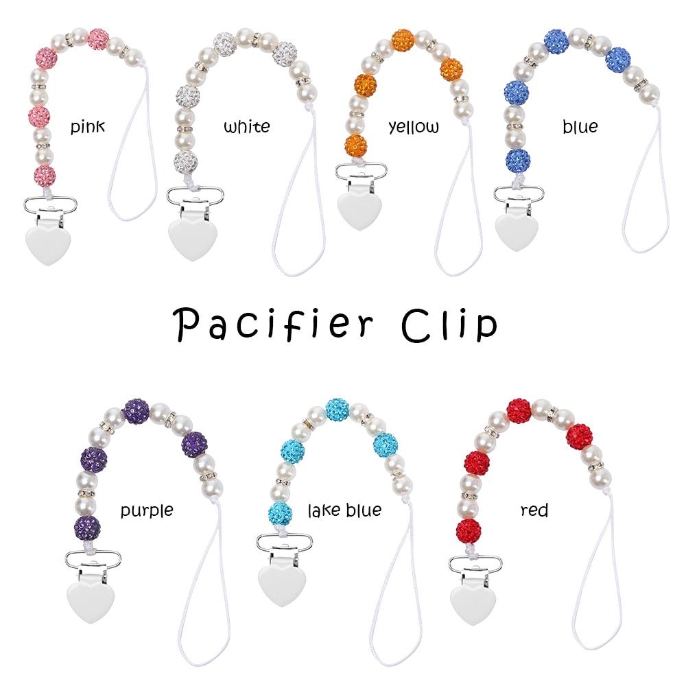 Handmade Shiny Pacifier Clip Chain Infant Nipple Holder Wooden Beaded Crystal Nipple Leash Strap Metal Pacifier Clips For Baby