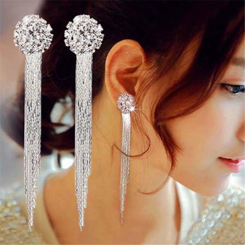 Korean Trend Fashion Jewelry Personality Elegant Temperament Epic Crystal Tassel Earrings Luxury Bridal Earrings For Women