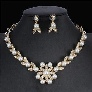 Classic Bridal Jewellery Sets for Women's Dresses Accessories Cubic Flower Necklace Earrings Set Gold Color