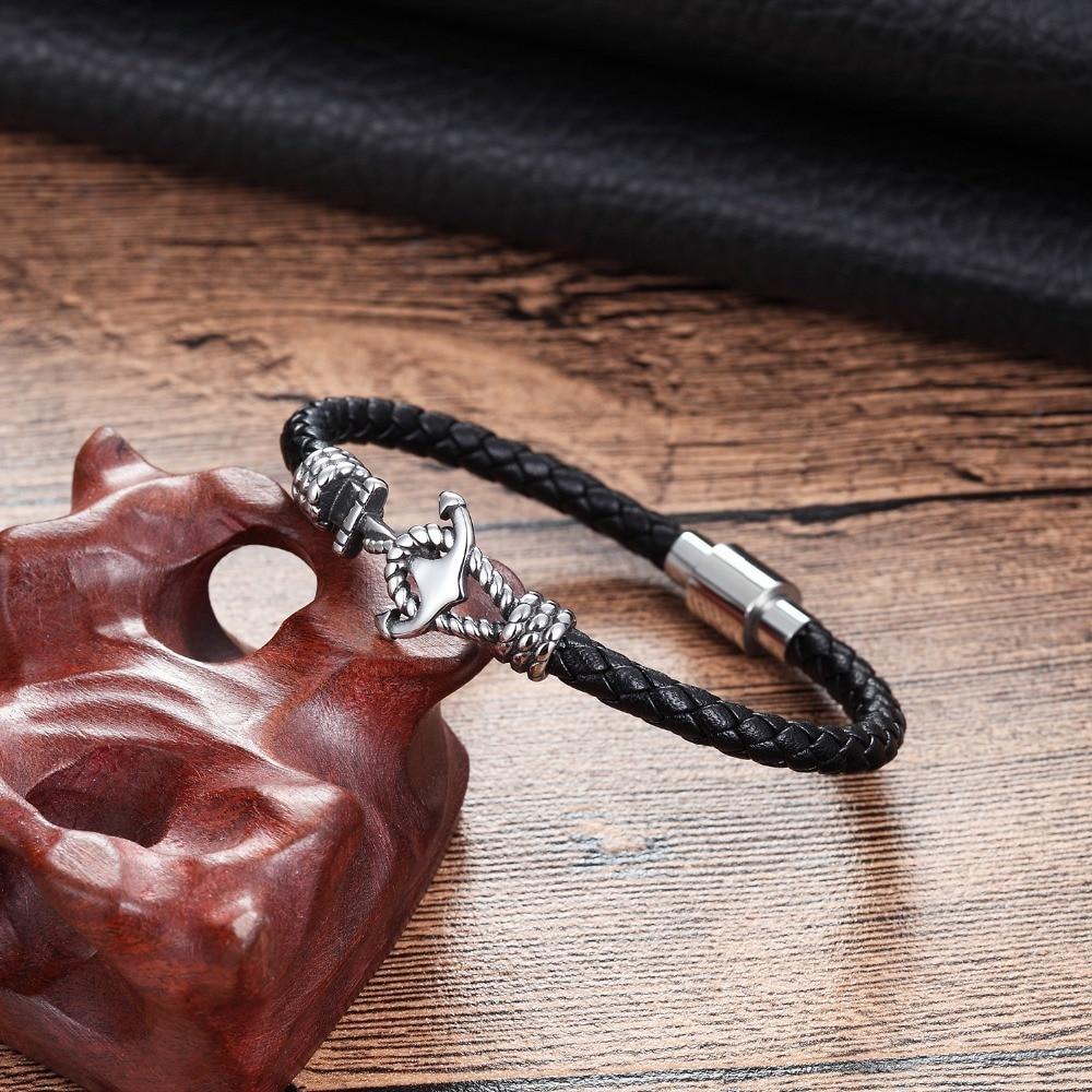 Modern Design Popular Black Leather Anchor Luxury Bracelet For Men Stainless Steel Leather Bracelet Elegant And Couple Bracelet