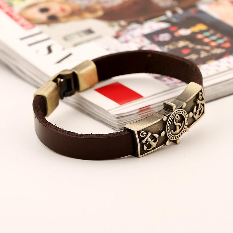 Modern Luxury Fashion Epic Rudder Wrap Leather Chain Symbol Anchor Bracelet For Men