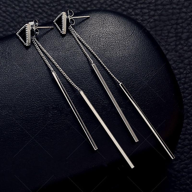 New Korean Geometric Triangle Modern Long Tassel Bar Drop Luxury Earrings For Women Elegant Minimalism Personality Ear Line Dangle