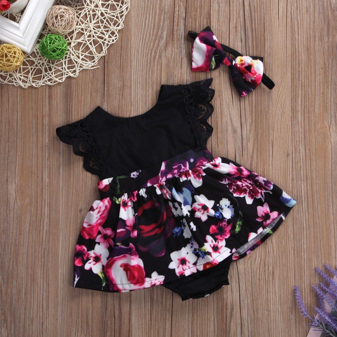 Luxury New Trend Newborn Baby Infant Girl Romper Tutu Dress Headband Floral Outfits Party Dress In Flowers Interesting Design With Bow