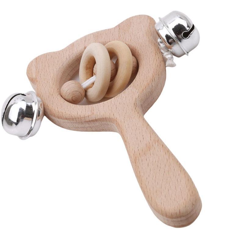 Modern Wooden Rattle Beech Bear Hand Teething Wooden Ring Baby Rattles Play Educational Toys For Kids