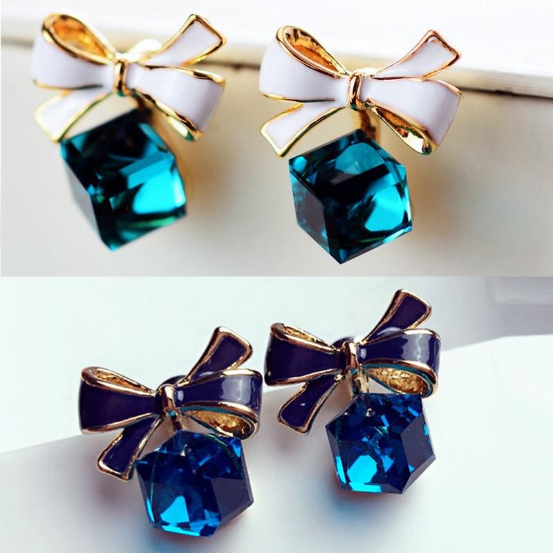 High Quality Fashion Gift Bow Knot Cubic Green Rhinestone Stud Earrings For Women in Crystal Jewelry Style