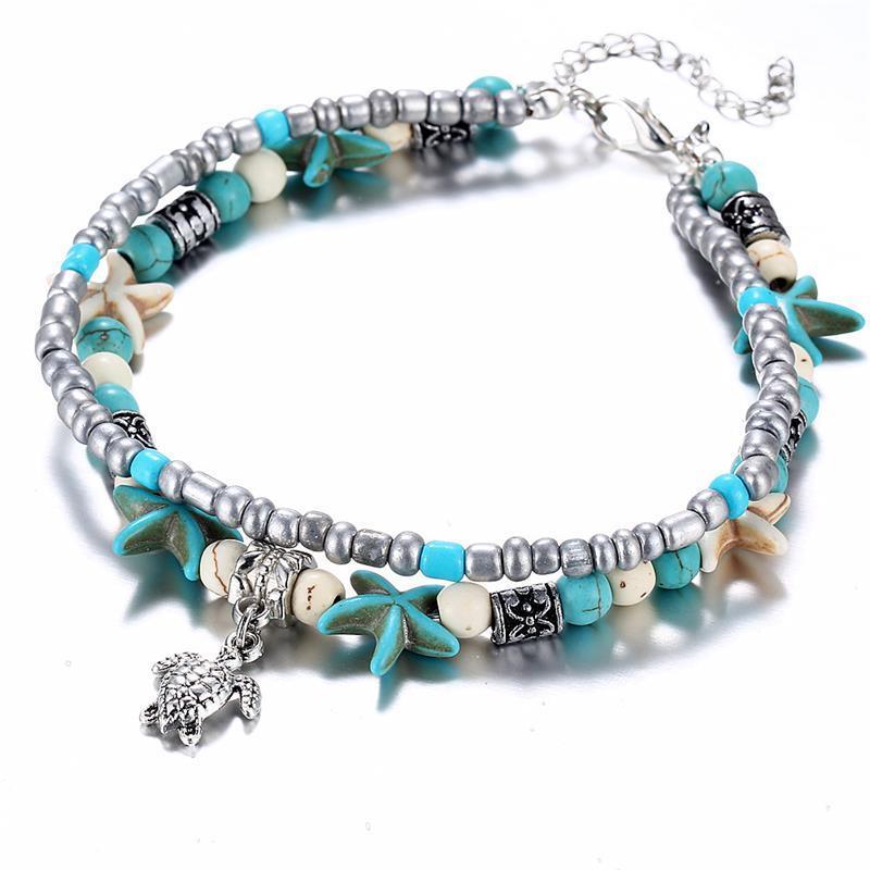 Shell Beads Starfish Sea Turtle Anklets For Women Multi Layer Anklet Handmade Bohemian Jewelry