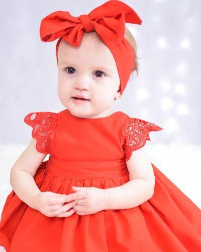 Modern Baby Girl Ruffle Red Lace Romper Party Cotton Dresses with a headband for Newborn And Girls 0-24Months