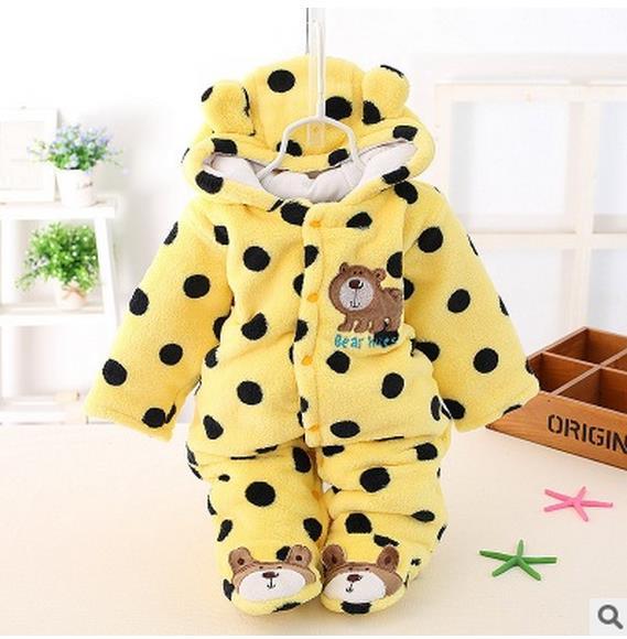 Modern Winter Baby  Bear Animal Costume Hooded Romper Warm Flannel Plush Jumpsuit For Girls and Boys