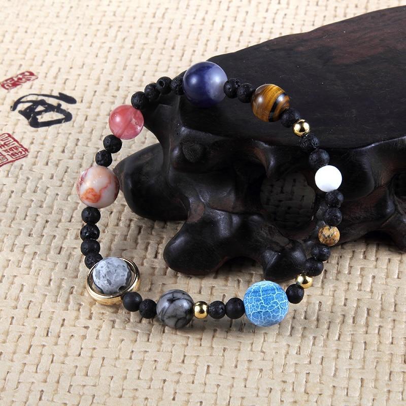 Galaxy Solar System Bracelet Universe Nine Planets Natural Stone Stars Earth Moon Bracelet For Women Man Fashion Jewelry