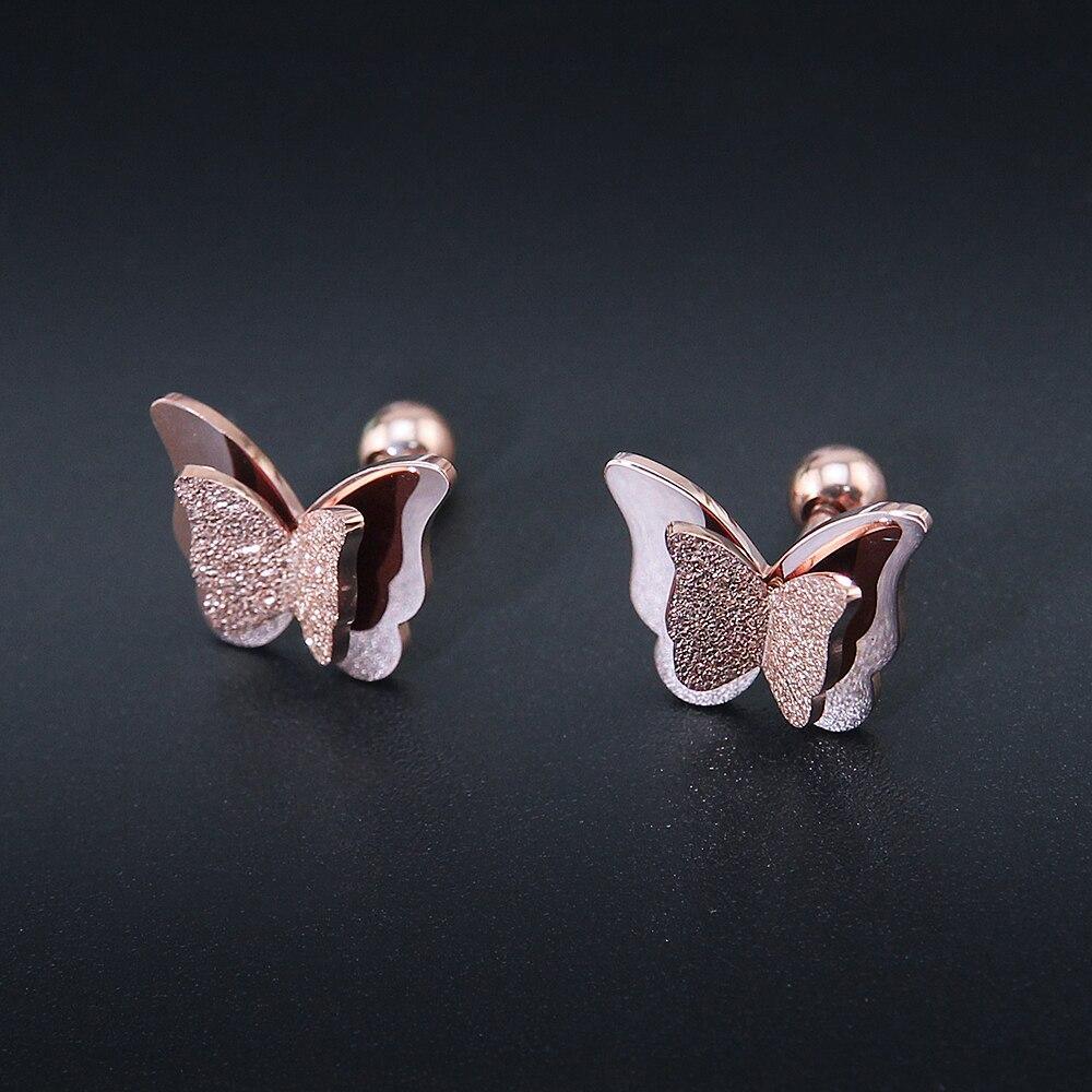 New Butterfly Earrings Rose Gold Color Stainless Steel Stud Earrings for Women butterfly earings