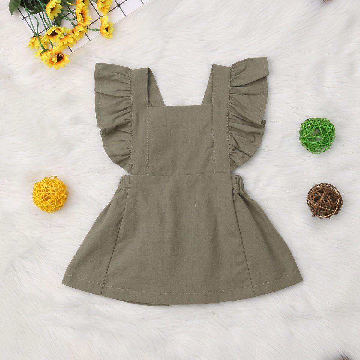 Modern Summer Casual Cute Infant Kids Baby Girl Summer Color Ruffle Princess Party Dress Clothes