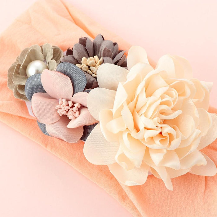 Luxury Handamde Pearl Baby Kids Fashion Headbands Nylon Flower Girl Hairband Pearl Turban Soft Bow