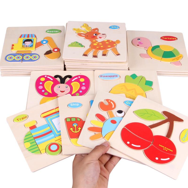 Wooden 3D Stevvex Modern Interesting Baby Learning Puzzles for Children Cartoon Animal Fruit Puzzles Intelligence Kids Children Educational Toy