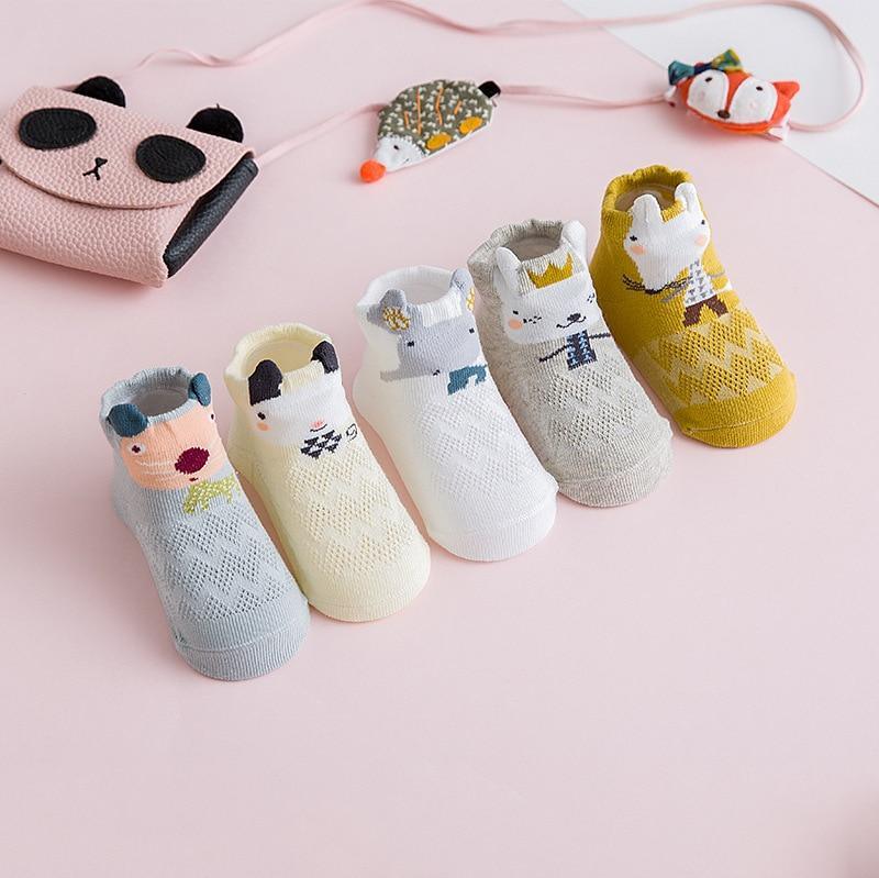 Anti Slip 5 Pairs Cute Cartoon Mesh Thin Soft Cotton Socks For Newborns Baby Girls And Boys