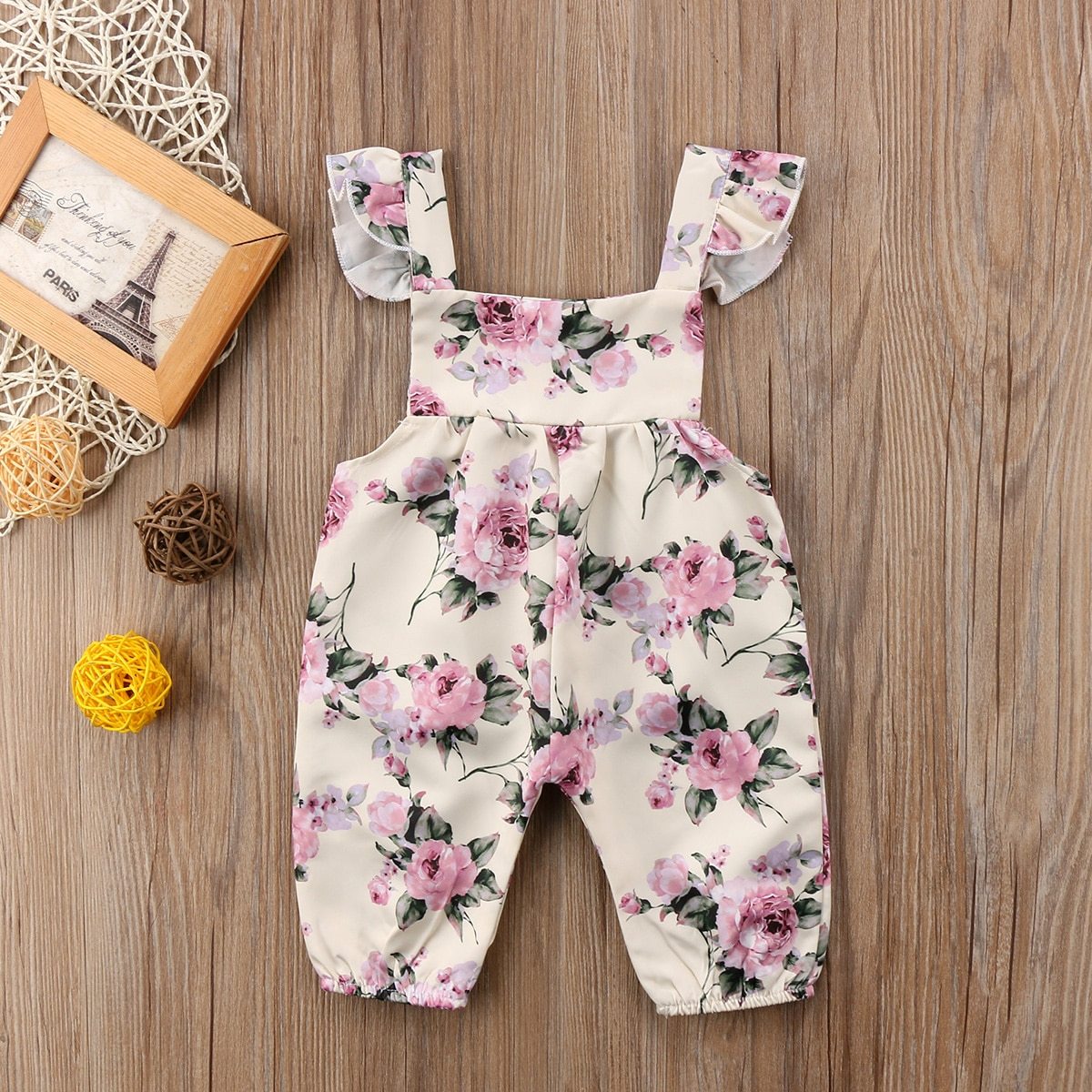 Newborn Toddler Baby Girls Flower Strap Ruffles Romper Jumpsuit Outfit For Girls In Modern New Design