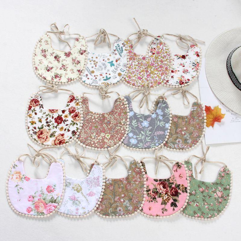 Modern Handamde Saliva Towel Floral Vintage Newborn Double Side Bibs Boys Girls Props Bandana Countryside Bib For Kids