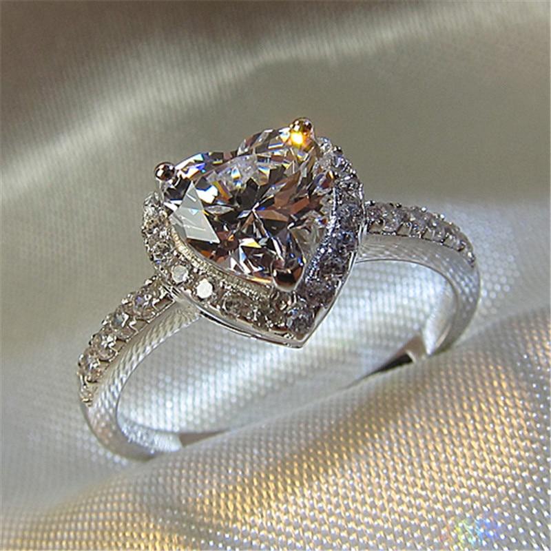 Heart Rings for Women 925 Silver Wedding Engagement Bridal Jewelry Cubic Zirconia Stone Elegant Luxury Ring Accessories