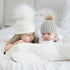 2Pcs Modern Mother & Baby Child Warm Winter Beanie Fur Pom Hat Crochet Ski Cap For Winter