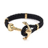 Modern Punk Gold Silver Color Anchor Elegant Clasp Black Braid Genuine Leather Luxury Bracelet Men Jewelry Stainless Steel Bangle