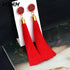 Bohemian Tassel Crystal Long Drop Earrings for Women Red Cotton Silk Fabric Fringe Earrings Fashion Woman Jewelry