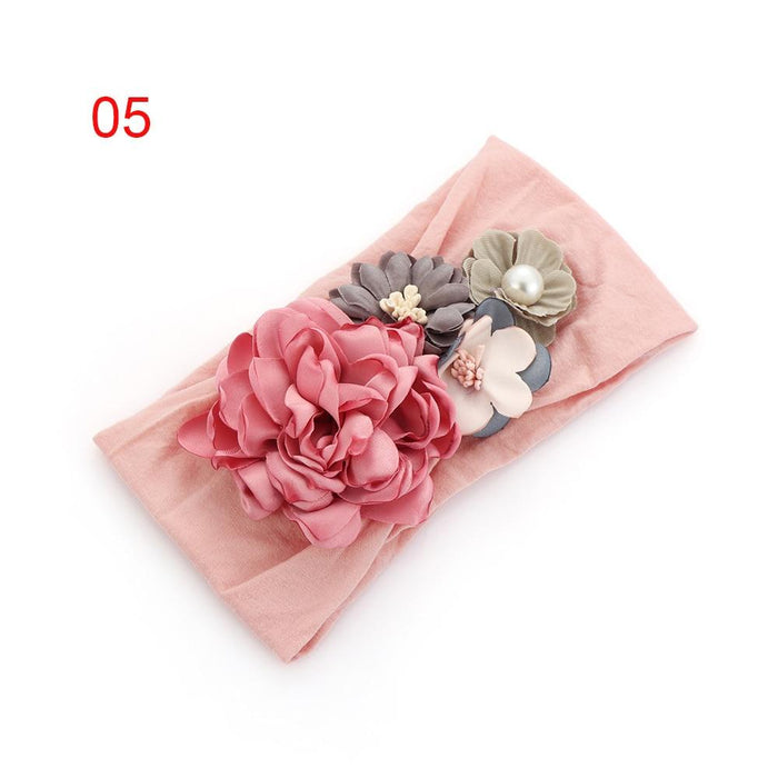 Luxury Handamde Pearl Baby Kids Fashion Headbands Nylon Flower Girl Hairband Pearl Turban Soft Bow