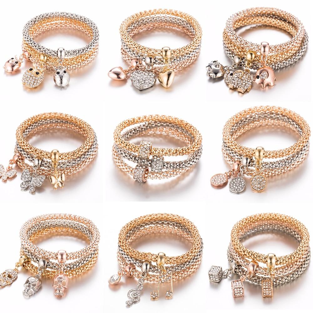 Owl Crystal Heart Bracelet & Bracelet Gold/Silverized Elephant Anchor Pendant Female Rhinestone Bracelet gift