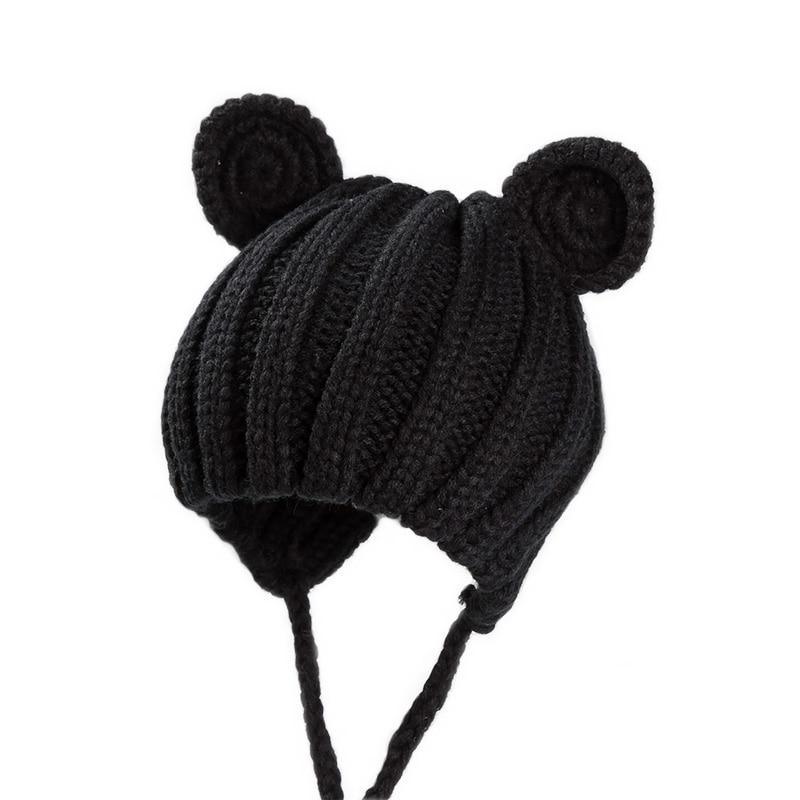 Luxury Modern Baby Knitted Winter Hat with Ears Cartoon Lace-up Children Kids Baby Bonnet Cap In Winter Cozy Style