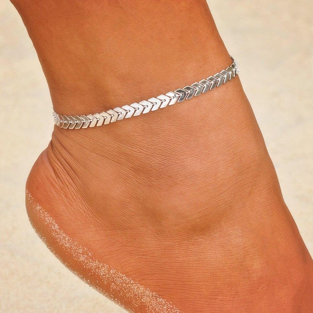 Bohemian Arrow Anklet Bracelet for Women Punk Metal Chain Sequin Anklets Female Jewelry