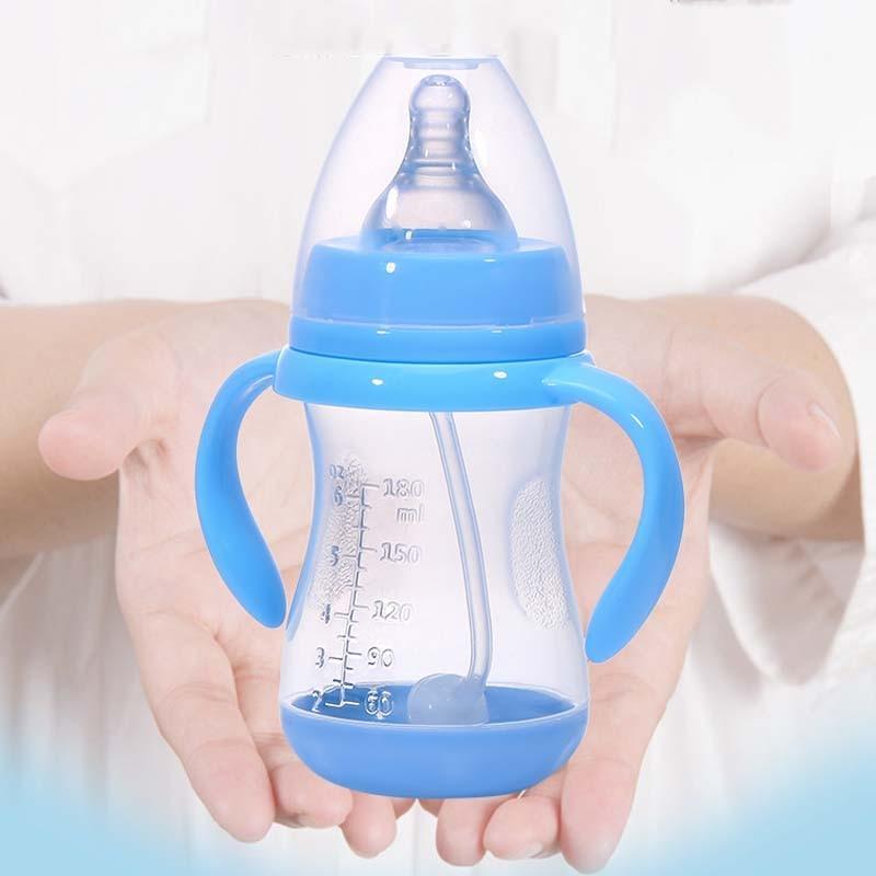 Baby Safe Plastic BPA Free Anti-colic Baby Milk Water Juice Bottle with Straw for Infant Feeding For Kids