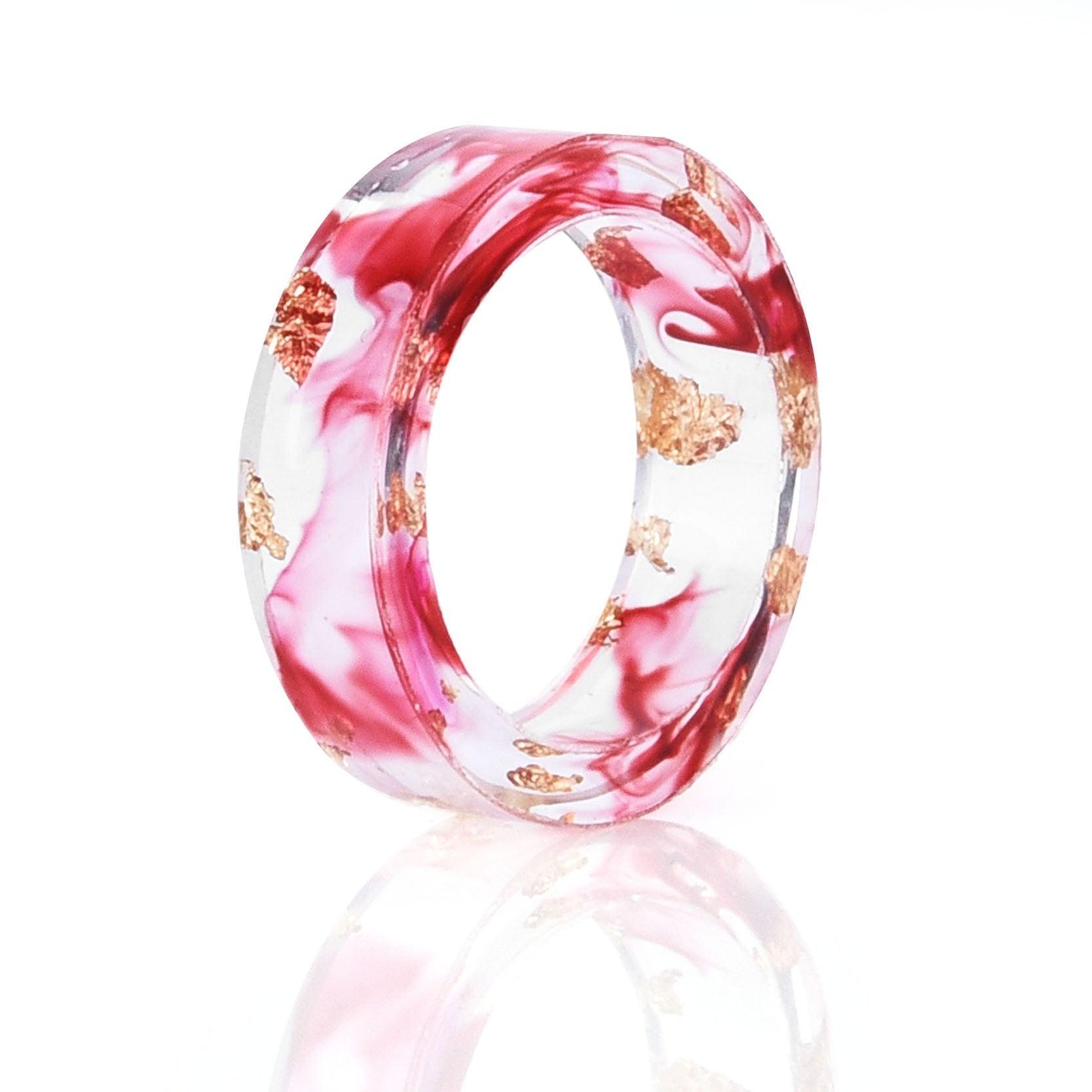 Handmade Luxury Nature Ring with 8 Colors High Quality Gold Foil Paper Inside Transparent Resin Rings for Women and Men