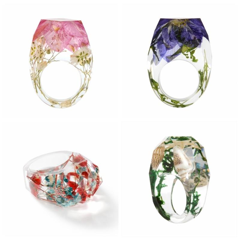 Elegant Luxury Magical Transparent Forest Epic Handmade Stylish Dried Flower Special Resin Ring Colorful Ink Pattern Scenery for Women