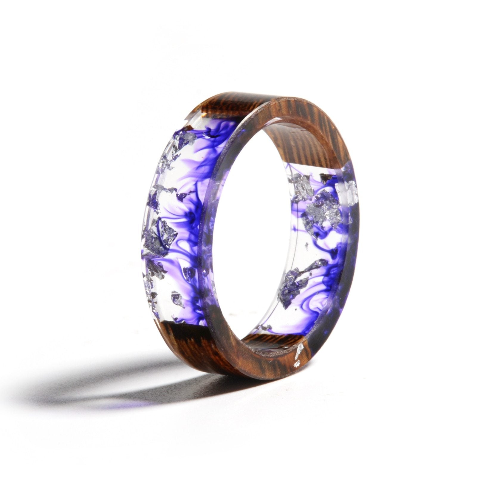 Handmade Wood Resin Ring Dried Flowers Plants Inside Jewelry Resin Ring Transparent Anniversary Ring for Women and Men In Modern Style