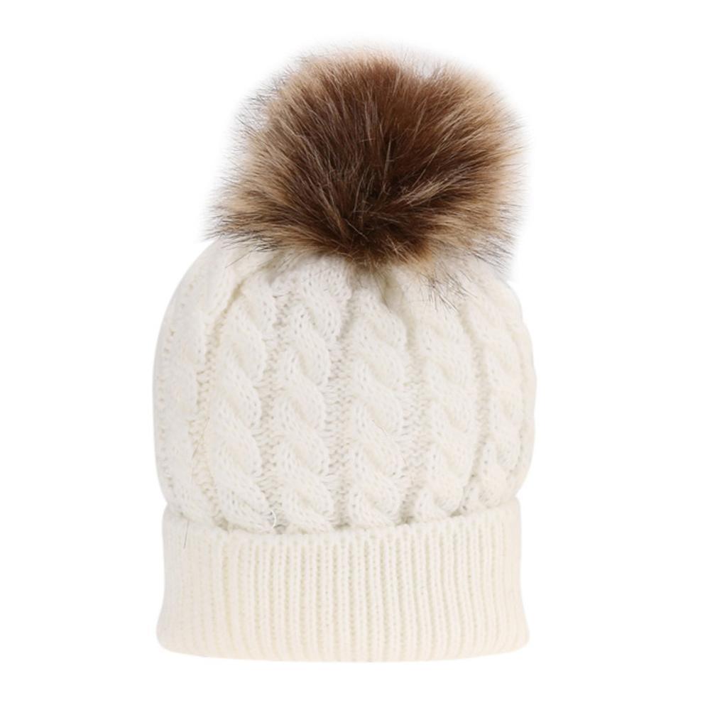 Fashion Parent-child Caps Cute Infant Baby Pom Pom Cap Winter Double Fur Ball Hat Baby Mom Warm Knitted Hat