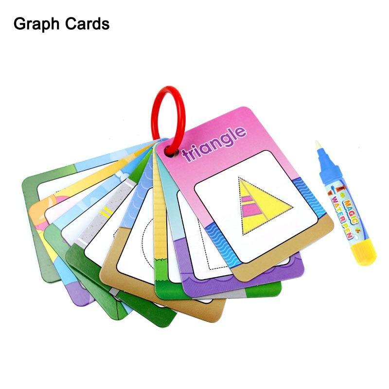 New Magic Doodle Card Water Drawing Card Kids Learn Number/Color/Shape in English 8/10 Pcs with 1 Pcs Water Pen Coloring Toy