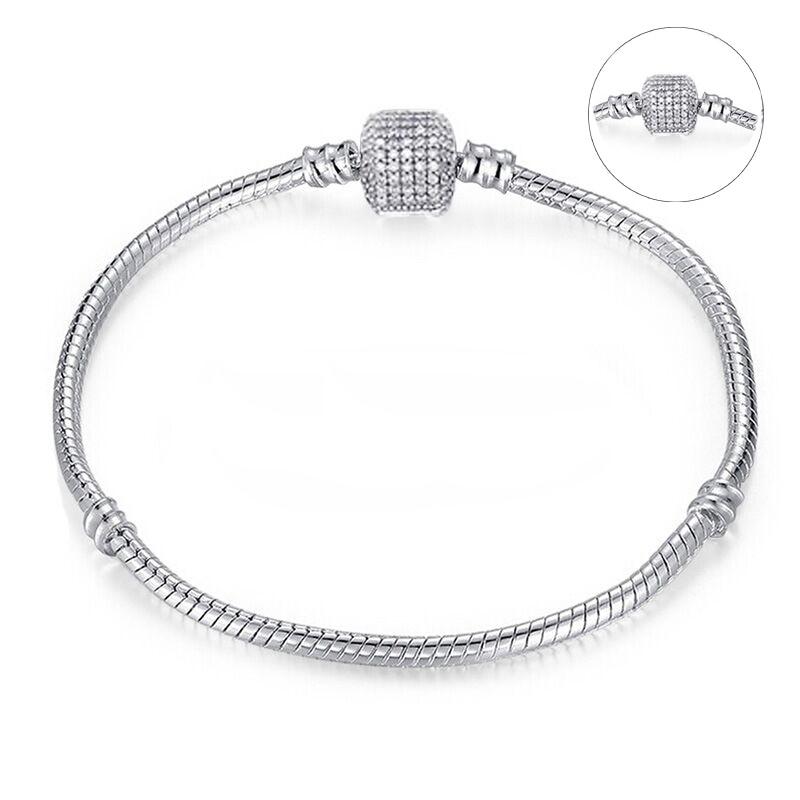 Luxury Modern High Quality Authentic Silver Color Snake Chain Fine Bracelet Fit European Charm Bracelet for Women With Heart and Star