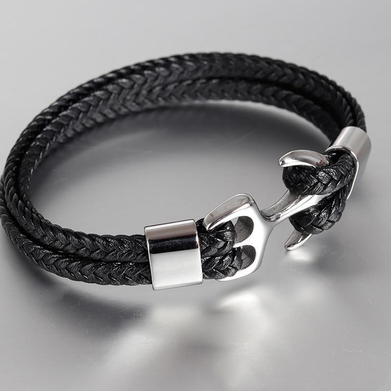 Modern Trend Leather Elegant Bracelet For Men Jewelry Blue Luxury Leather Gold Stainless Steel Anchor Braided Rope Amazing Nautical Style Friendship Bracelet Gift