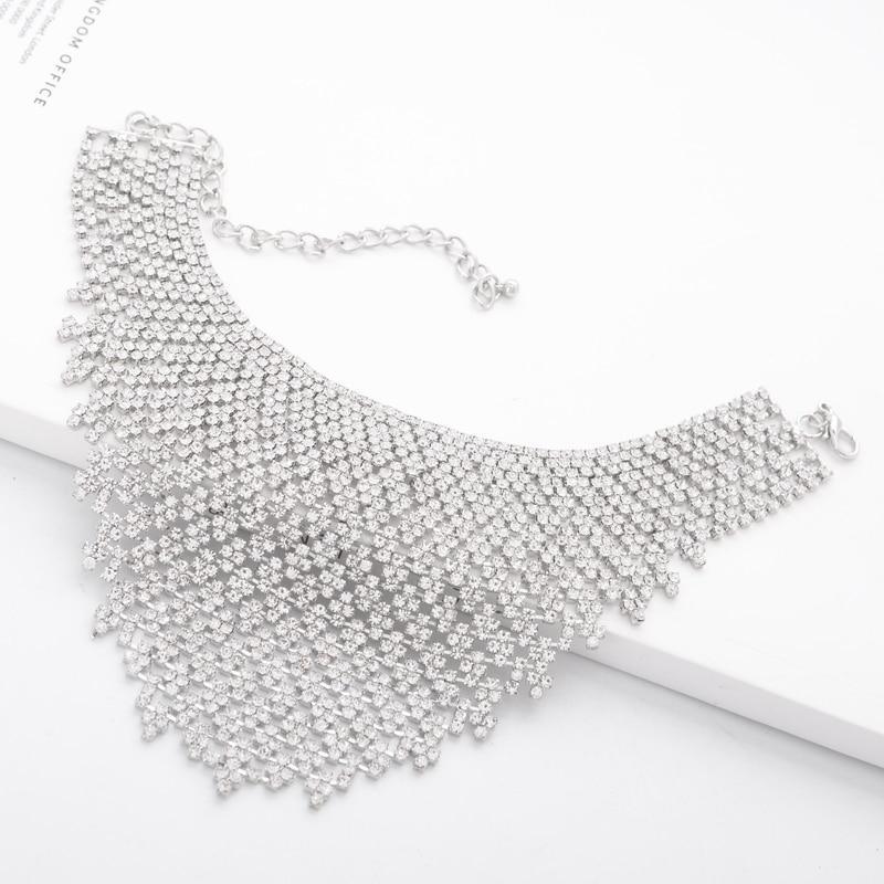 Luxury Shiny Rhinestone Choker Luxury Wedding Chocker Big Tassel Necklace For Women