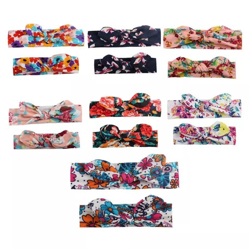 Mother & Baby Headbands Print Floral Elastic Hair Bands Parent-Child Hair Accessories Bow For Baby Girls Bow in Modern Design