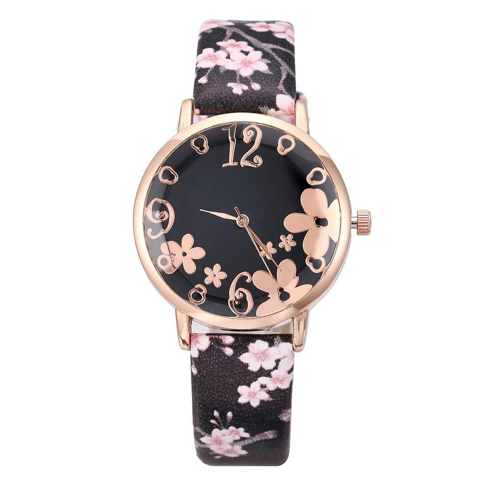 Girl Luxury Watch Women New Fashion Embossed Flowers Small Fresh Printed Belt Dial Watch Female Student Quartz Watch For Women and Girls