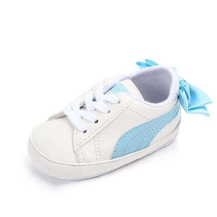 Baby Boy Girl Classic Sports Sneakers Newborn PU Leather Non-slip First Walkers With Bow Infant Toddler Soft Shoes