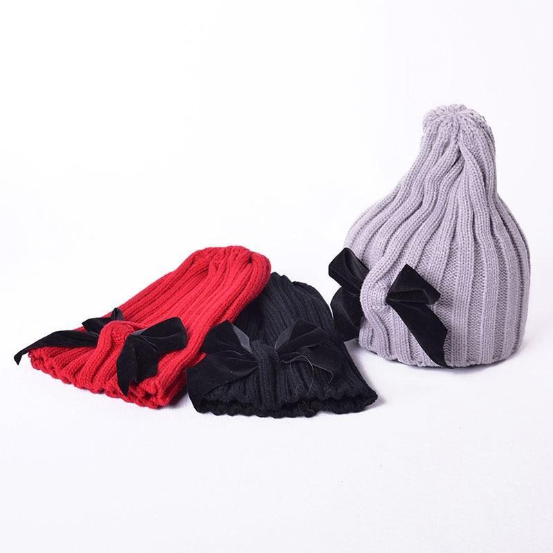 Modern Trend Big Bows Knitted Baby Girl Hat Cap Warm Kids baby winter Hat For Girls