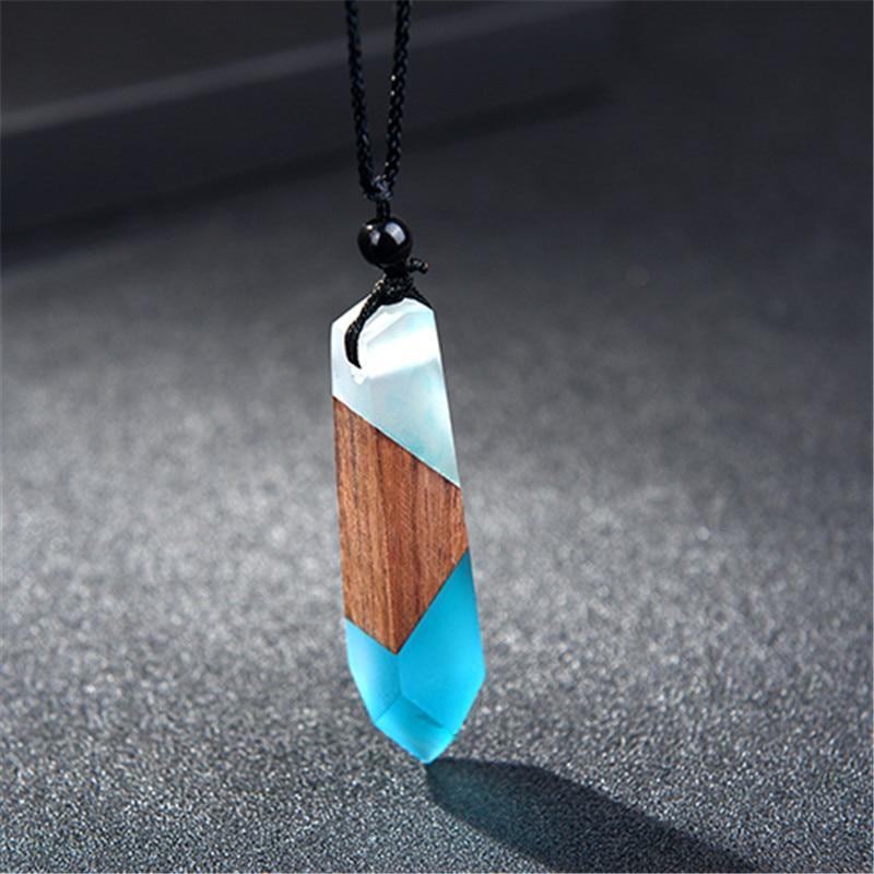 Fashion Natural Wooden Men Necklace Handmade Wood Resin Necklace Vintage Statement Necklaces & Pendants Long Rope Jewelry Gifts For Men and Women