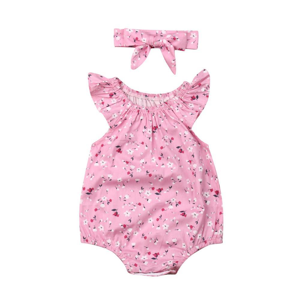 Newborn Infant Baby Girl Clothes Sleeveless Floral Bodysuit Headband 2PCS Jumpsuit Playsuit Outfit Dress For Girls