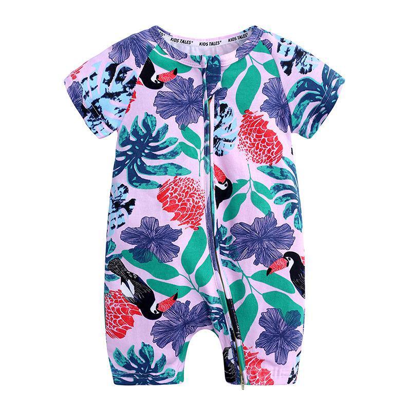 Summer Newborn Fashion Boy and Girls Printed Flower Short-sleeved Romper /  jumpsuit For Kids