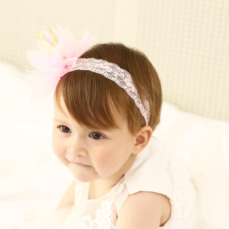 New Pink And Beige Crown Flowers Hairbands Girls Headbands Elastic Hair Band Kids Hair Accessories For Baby Girls