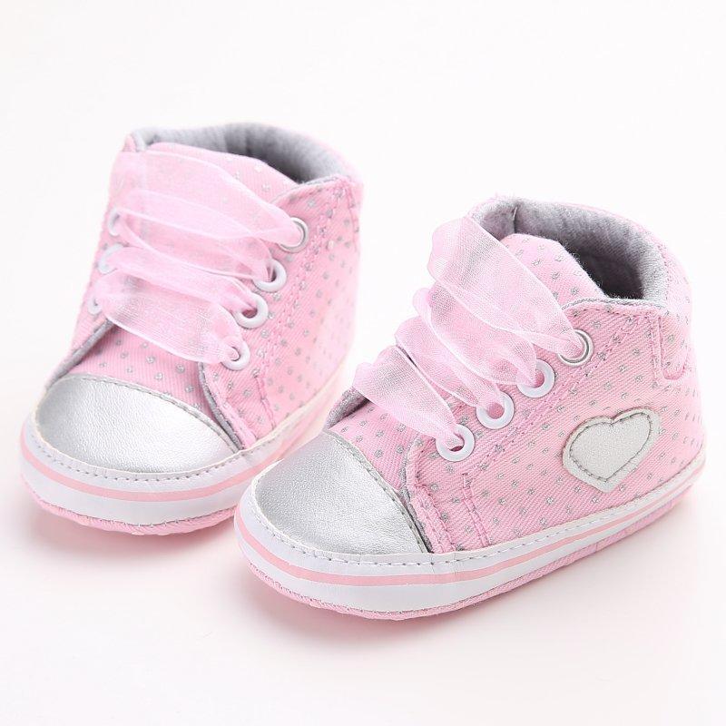 Infant Newborn Baby Girls Dots Heart Autumn Lace-Up First Walkers Sneakers Cotton Soft Sole Shoes For Girl