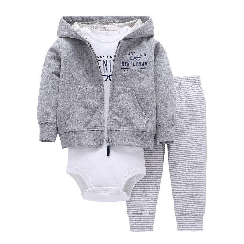 Modern Popular New Set Baby Cotton Long Sleeve Hooded Jacket Pant And Rompers For Newborn Outfits Unisex Clothing